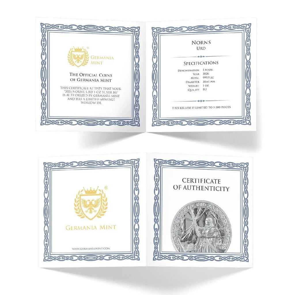 2026 Germania Mint Norns: Urd 1oz Silver BU Coin – 5 Mark .9999 Fine Silver