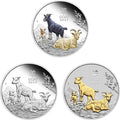 Australian Lunar Series III 2027 Year of the Goat 1oz Silver Trio – The Perth Mint