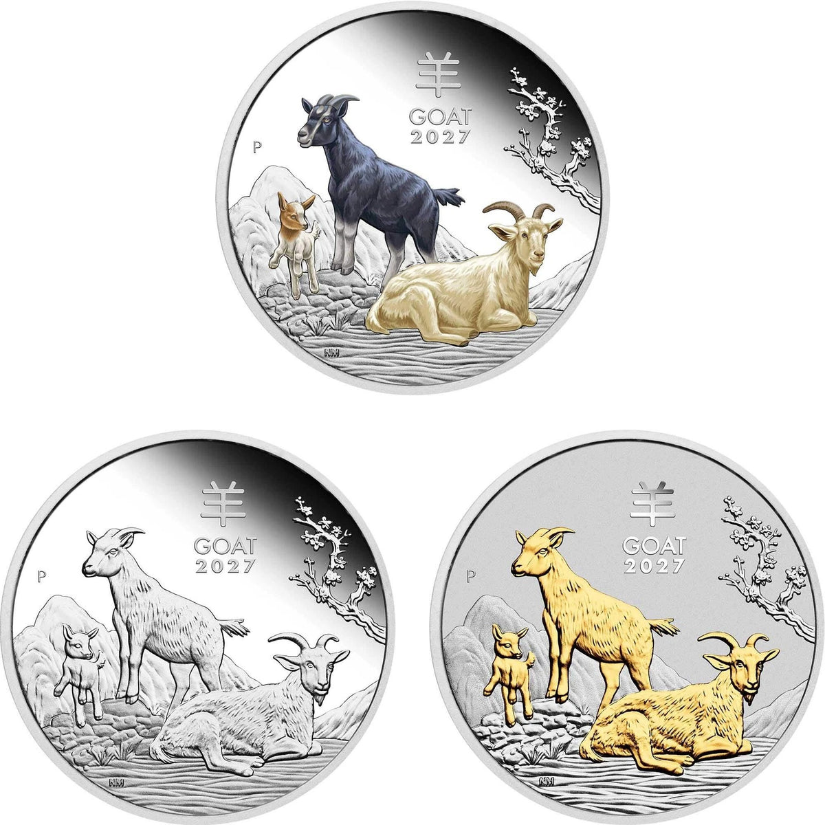 Australian Lunar Series III 2027 Year of the Goat 1oz Silver Trio – The Perth Mint
