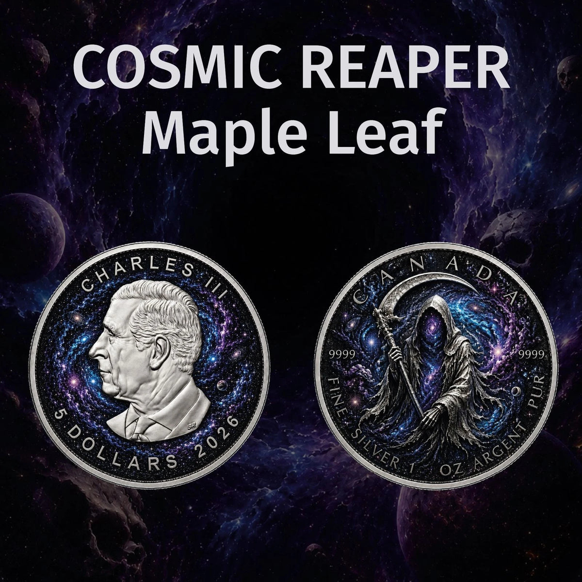 Cosmic Reaper – 2026 Canada $5 Maple Leaf 1oz .9999 Silver Coin