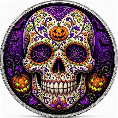 2026 Midnight Calavera 1oz .999 Fine Silver Colorized Sugar Skull Round Mintage 199