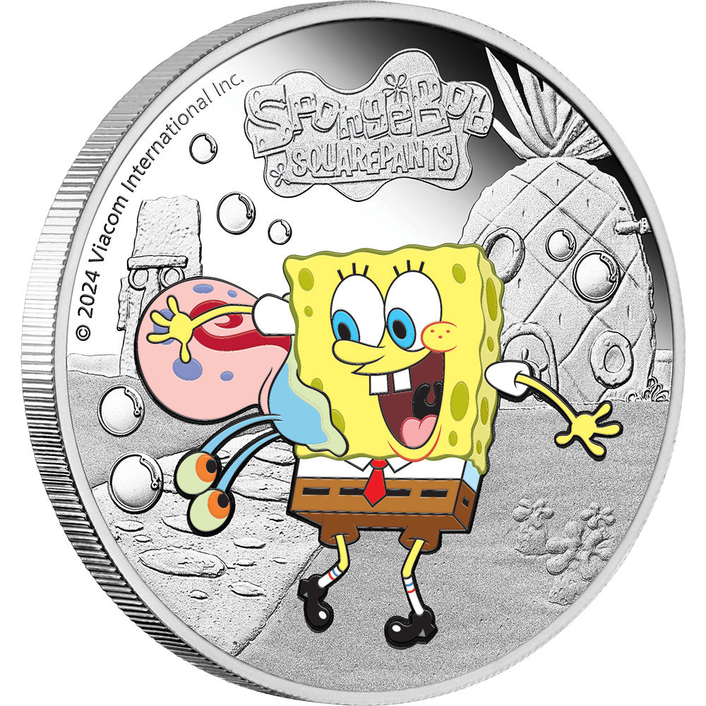 2024 SpongeBob SquarePants – SpongeBob & Gary 1oz Silver Proof Coloured Coin