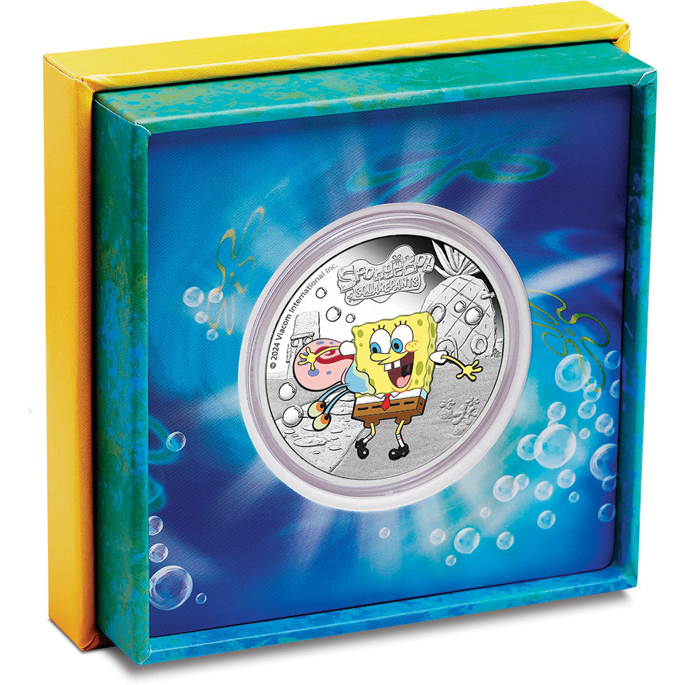 2024 SpongeBob SquarePants – SpongeBob & Gary 1oz Silver Proof Coloured Coin