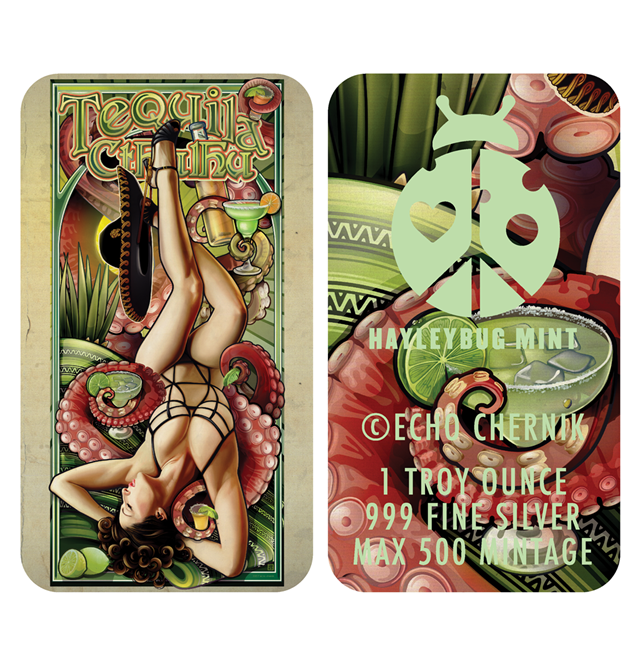 Tequila Cthulhu by Echo Chernik – Hayleybug Mint 1 oz .999 Fine Silver Art Bar