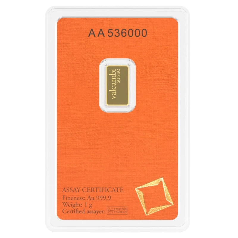 Valcambi Suisse 1 Gram Gold Bar – .9999 Fine Gold in Assay