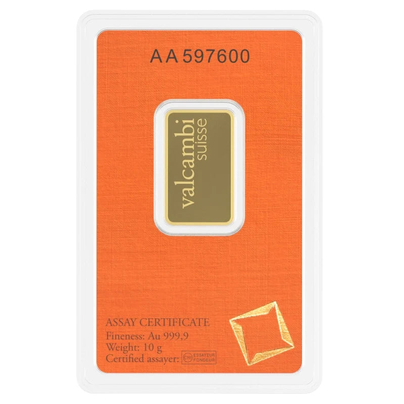 Valcambi Suisse 10 Gram Gold Bar – .9999 Fine Gold in Assay