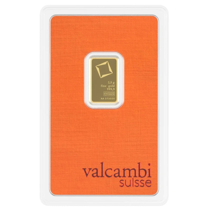 Valcambi Suisse 2.5 Gram Gold Bar – .9999 Fine Gold in Assay