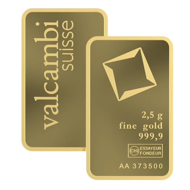 Valcambi Suisse 2.5 Gram Gold Bar – .9999 Fine Gold in Assay