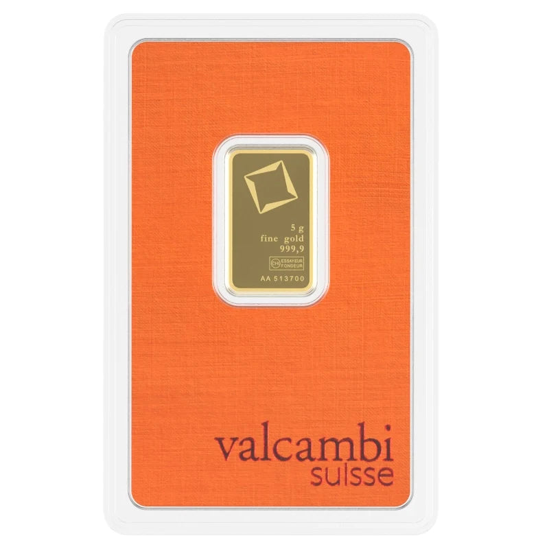 Valcambi Suisse 5 Gram Gold Bar – .9999 Fine Gold in Assay