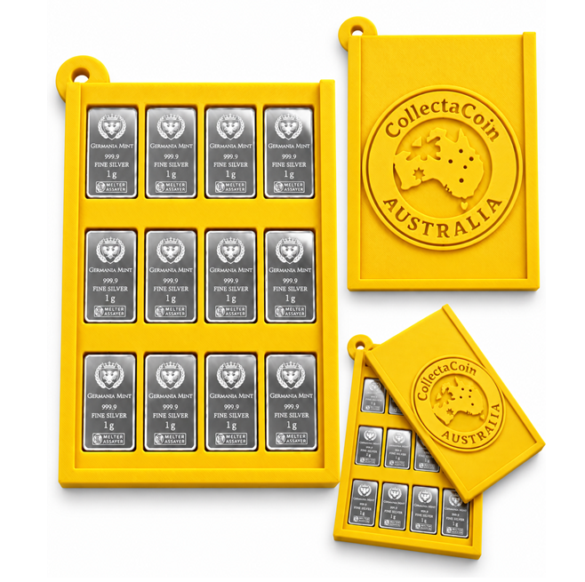CollectaCoin Australia – 12 × 1g Germania Mint Silver Bars with Custom Wallet